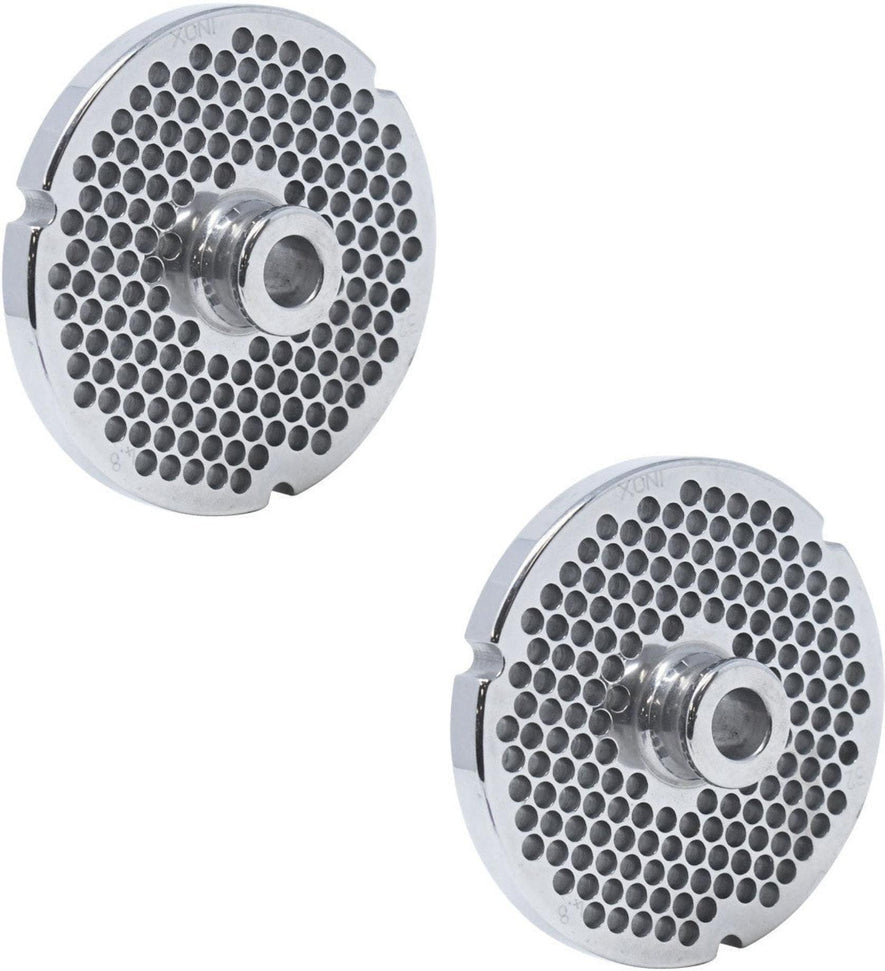 Omcan - European Style #32 Round Stainless Steel Plate with Hub and 4.8 mm (0.18″) Three Notches, Pack of 2 - 43564