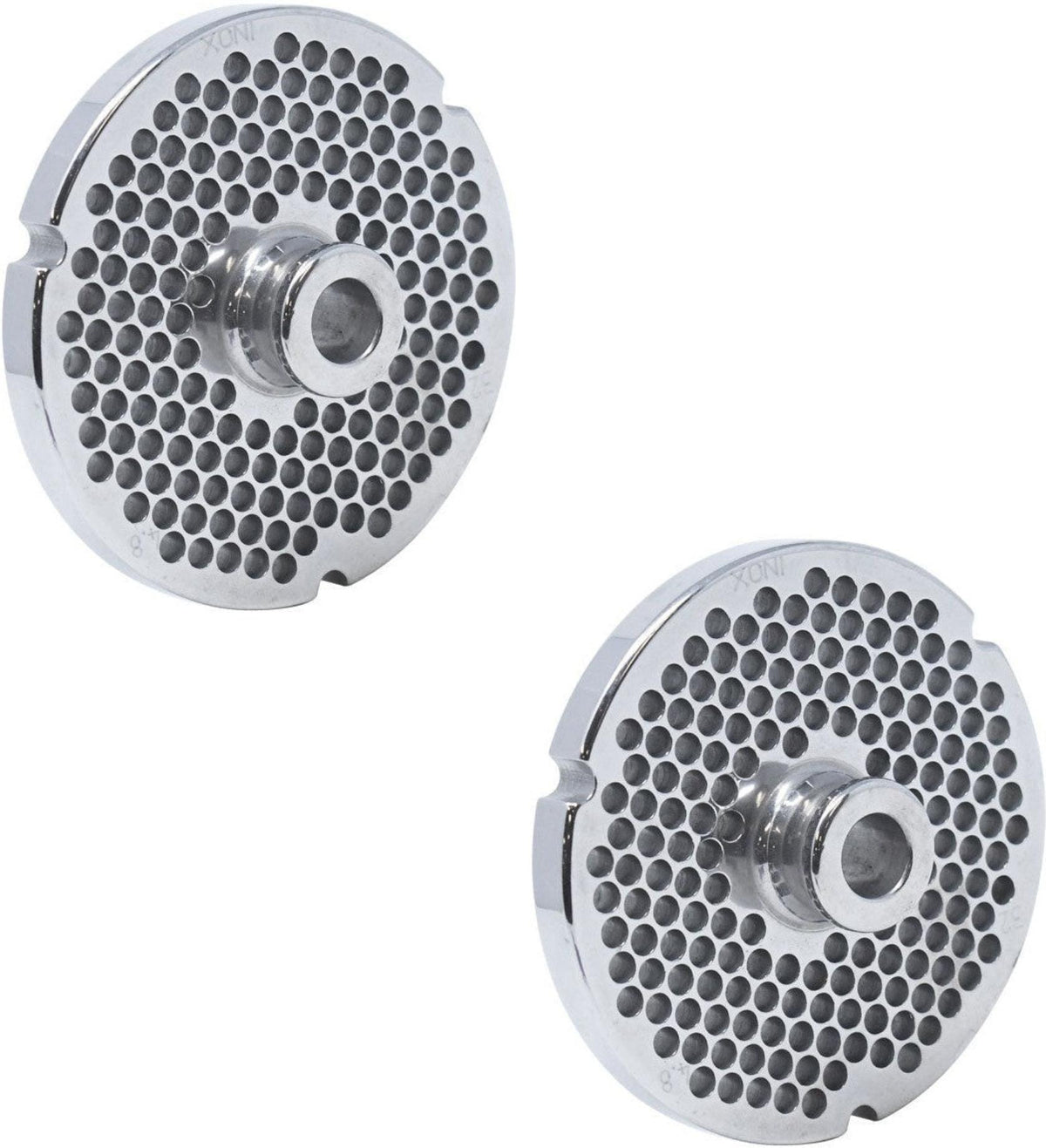 Omcan - European Style #32 Round Stainless Steel Plate with Hub and 4.8 mm (0.18″) Three Notches, Pack of 2 - 43564