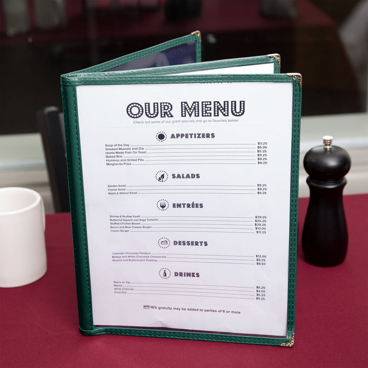 Omcan - Green Three Page Menu Holder, Pack of 25 - 39803