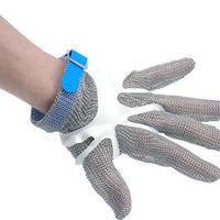 Omcan - Large Five Finger Stainless Steel Mesh Glove with Blue Silicone Strap - 44350