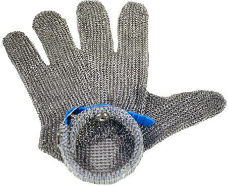 Omcan - Large Five Finger Stainless Steel Mesh Glove with Blue Silicone Strap - 44350