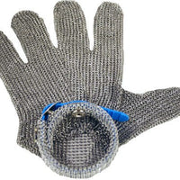 Omcan - Large Five Finger Stainless Steel Mesh Glove with Blue Silicone Strap - 44350