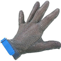 Omcan - Large Five Finger Stainless Steel Mesh Glove with Blue Silicone Strap, Pack of 2 - 44350