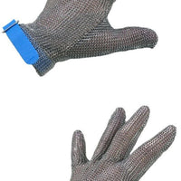 Omcan - Large Five Finger Stainless Steel Mesh Glove with Blue Silicone Strap, Pack of 2 - 44350