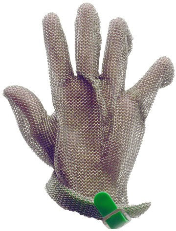 Omcan - Large Five Finger Stainless Steel Mesh Glove with Green Silicone Strap - 44353