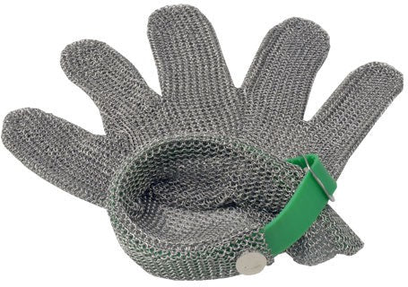 Omcan - Large Five Finger Stainless Steel Mesh Glove with Green Silicone Strap - 44353