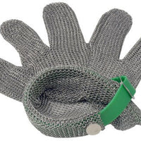 Omcan - Large Five Finger Stainless Steel Mesh Glove with Green Silicone Strap - 44353