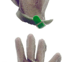 Omcan - Large Five Finger Stainless Steel Mesh Glove with Green Silicone Strap, Pack of 2 - 44353