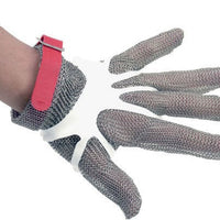 Omcan - Medium Five Finger Stainless Steel Mesh Glove with Red Silicone Strap - 44351
