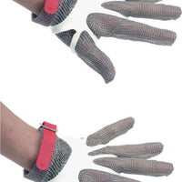 Omcan - Medium Five Finger Stainless Steel Mesh Glove with Red Silicone Strap, Pack of 2 - 44351