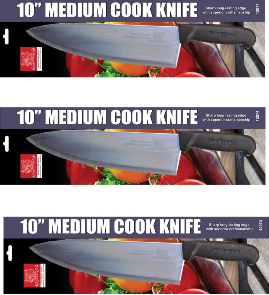Omcan - Retail-Ready 10" Medium Cook Knife, Pack of 3 - 21879