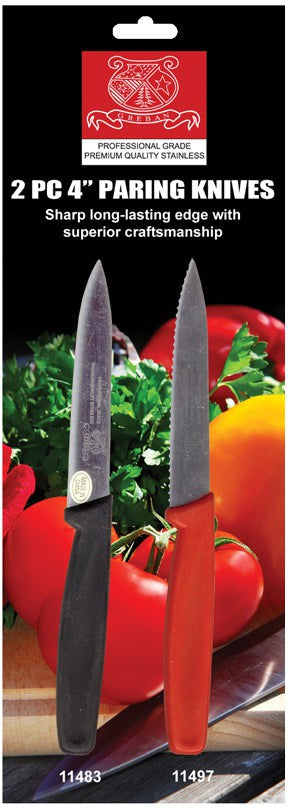 Omcan - Retail-Ready 4" Straight Paring Knife and 4" Wave Paring Knife, Pack of 5 - 21874