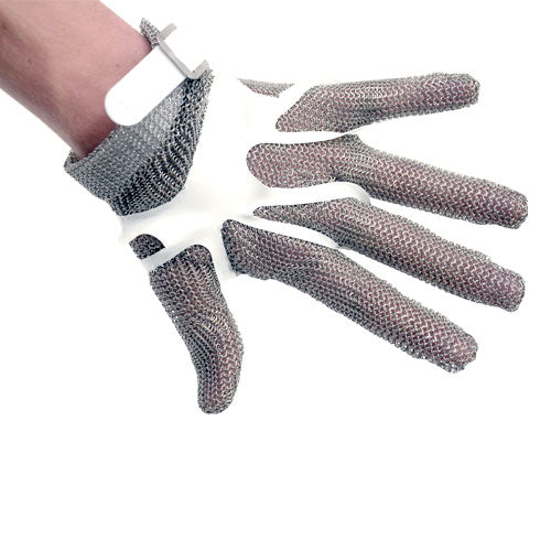 Omcan - Small Five Finger Stainless Steel Mesh Glove with White Silicone Strap - 44352