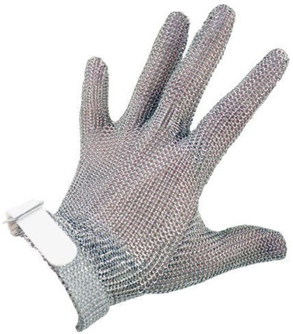 Omcan - Small Five Finger Stainless Steel Mesh Glove with White Silicone Strap - 44352