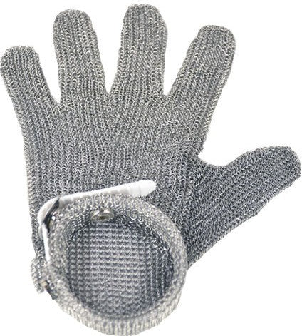 Omcan - Small Five Finger Stainless Steel Mesh Glove with White Silicone Strap - 44352