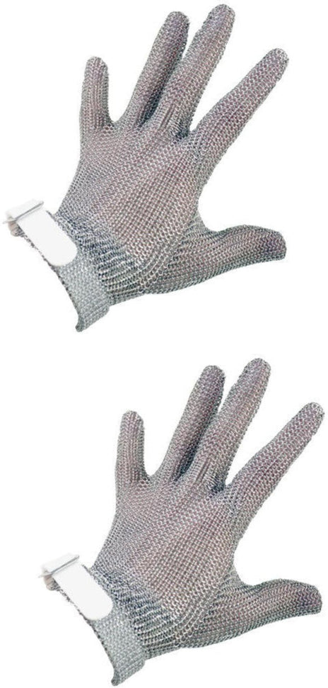 Omcan - Small Five Finger Stainless Steel Mesh Glove with White Silicone Strap - 44352