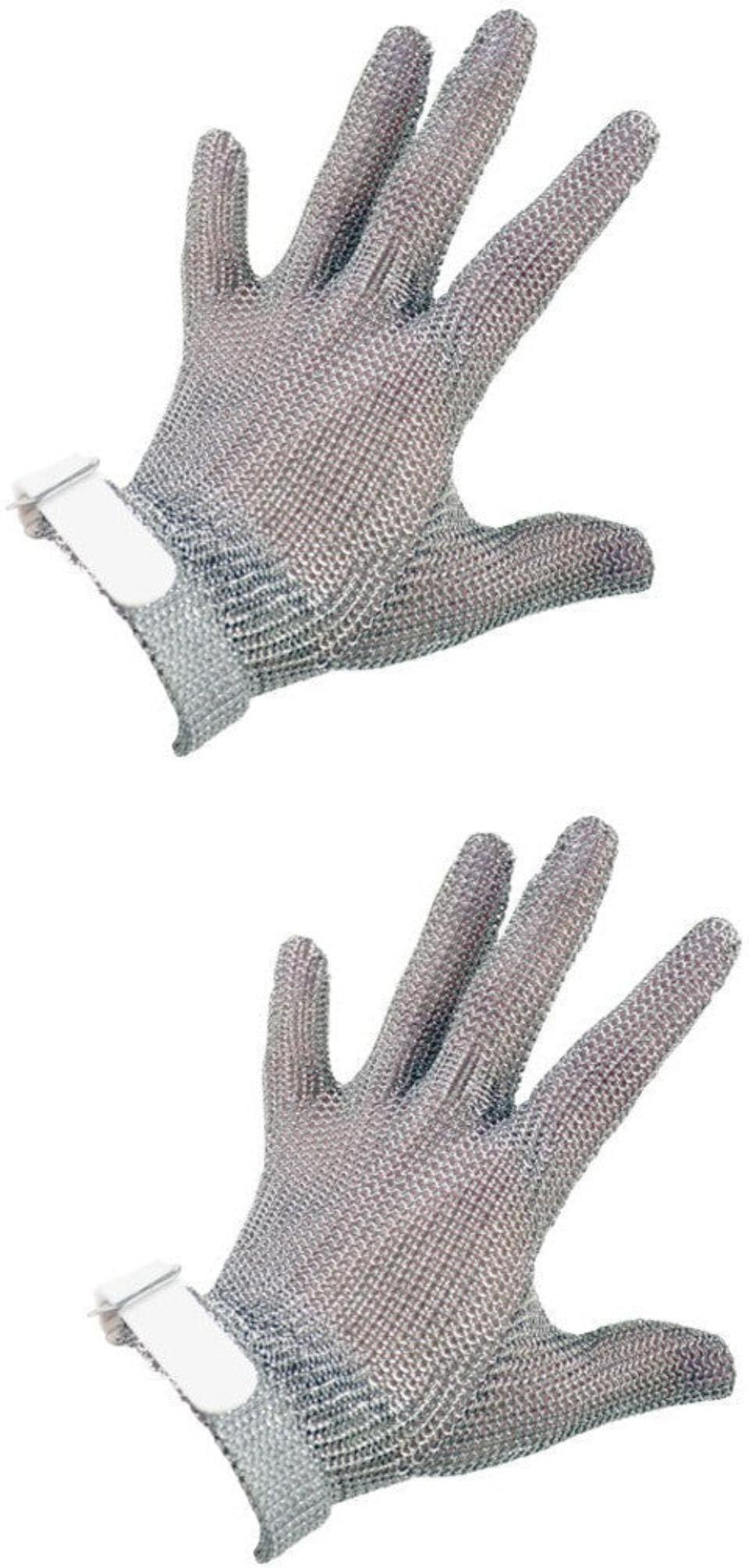 Omcan - Small Five Finger Stainless Steel Mesh Glove with White Silicone Strap - 44352