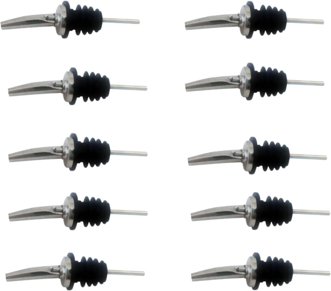 Omcan - Speed Pourer with Stainless Steel Tapered Spout/Nozzle and Black Plastic Stopper, Pack of 10 - 80850