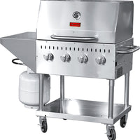 Omcan - Stainless Steel 4 Burners Propane Outdoor BBQ Grill with Top And Side Shelf - CE-CN-0030-S LP