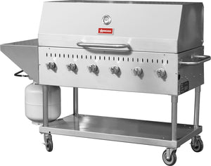 Omcan - Stainless Steel 6 Burners Propane Outdoor BBQ Grill with Top And Side Shelf - CE-CN-0048-S LP
