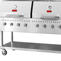 Omcan - Stainless Steel 8 Burners Propane Outdoor BBQ Grill with Top And Side Shelf - CE-CN-0060-S LP