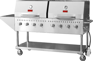 Omcan - Stainless Steel 8 Burners Propane Outdoor BBQ Grill with Top And Side Shelf - CE-CN-0060-S LP