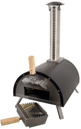 Omcan - Stainless Steel Countertop Wood Fired Pizza Oven with Black Cover - WO-CN-0018-B