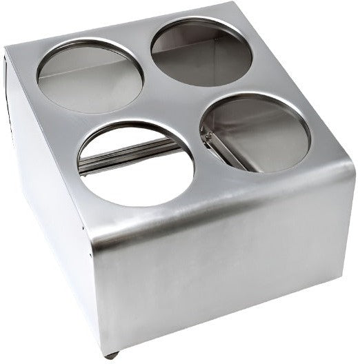 Omcan - Stainless Steel Flatware Cylinder With 4 Holes and 2 Tier Holder, Pack of 5 - 80816