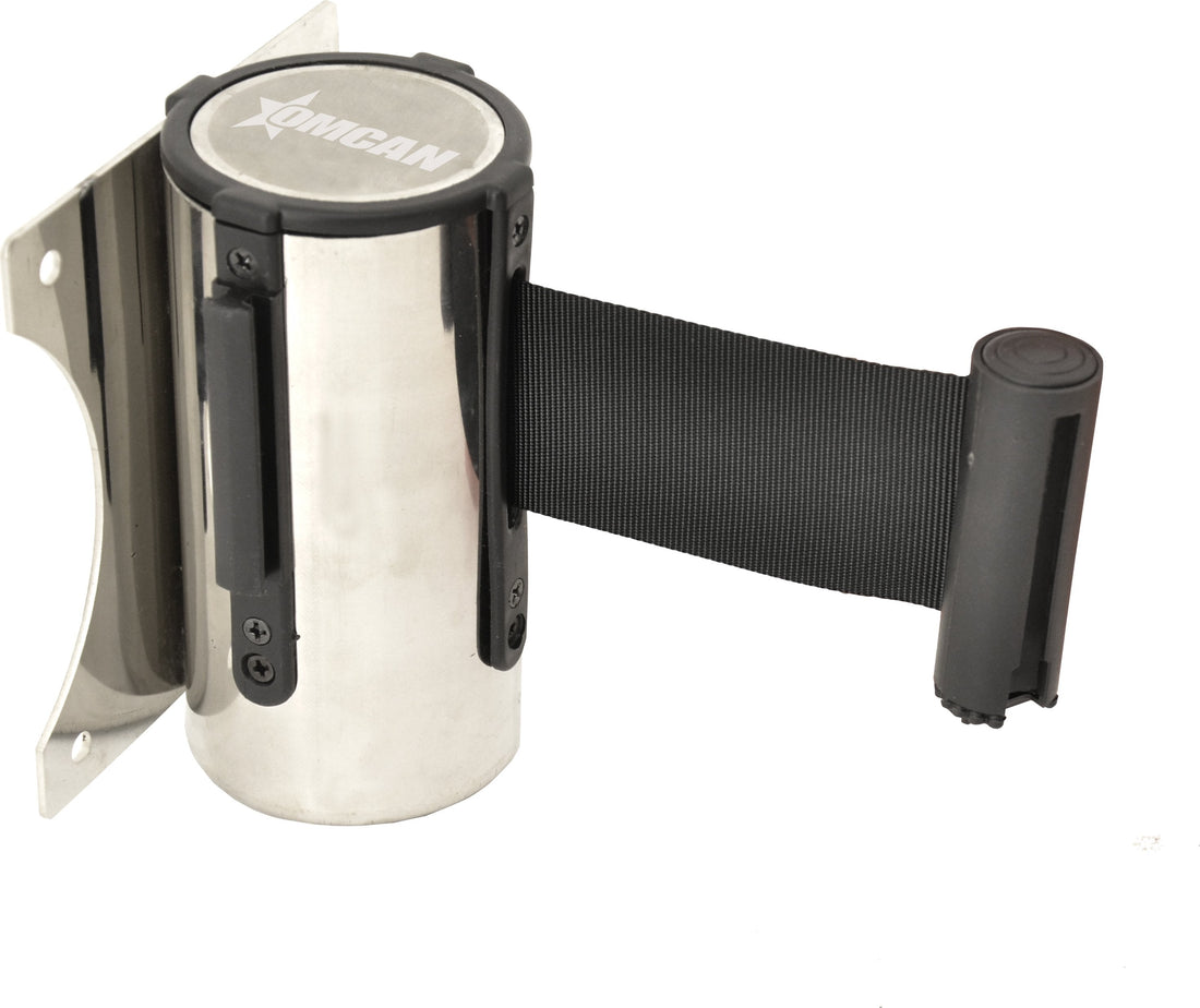 Omcan - Stainless Steel Wall-Mounted Crowd Control System with Retractable Belt Barrier, Pack of 4 - 41156