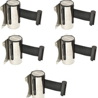Omcan - Stainless Steel Wall-Mounted Crowd Control System with Retractable Belt Barrier, Pack of 4 - 41156