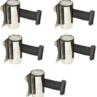 Omcan - Stainless Steel Wall-Mounted Crowd Control System with Retractable Belt Barrier, Pack of 5 - 41156