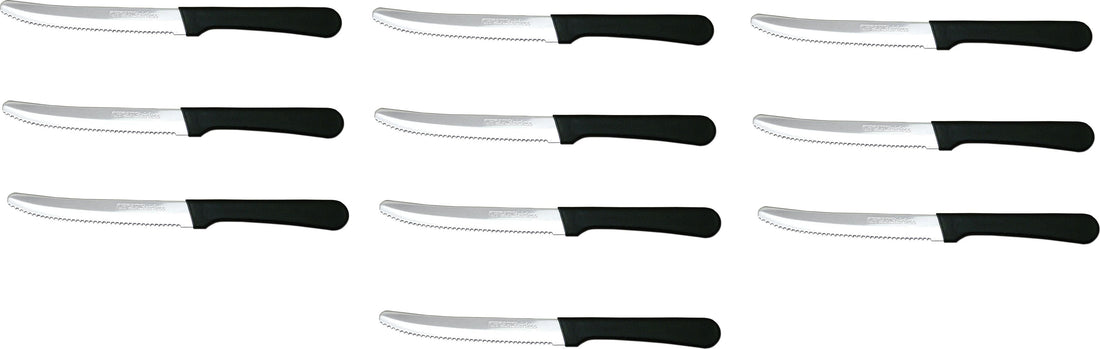 Omcan - Steak Knife with Rounded Tip & Black Handle, Pack of 10 - 11548