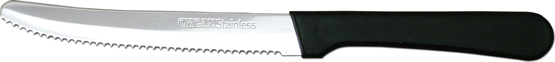 Omcan - Steak Knife with Rounded Tip & Black Handle, Pack of 10 Boxes - 11548