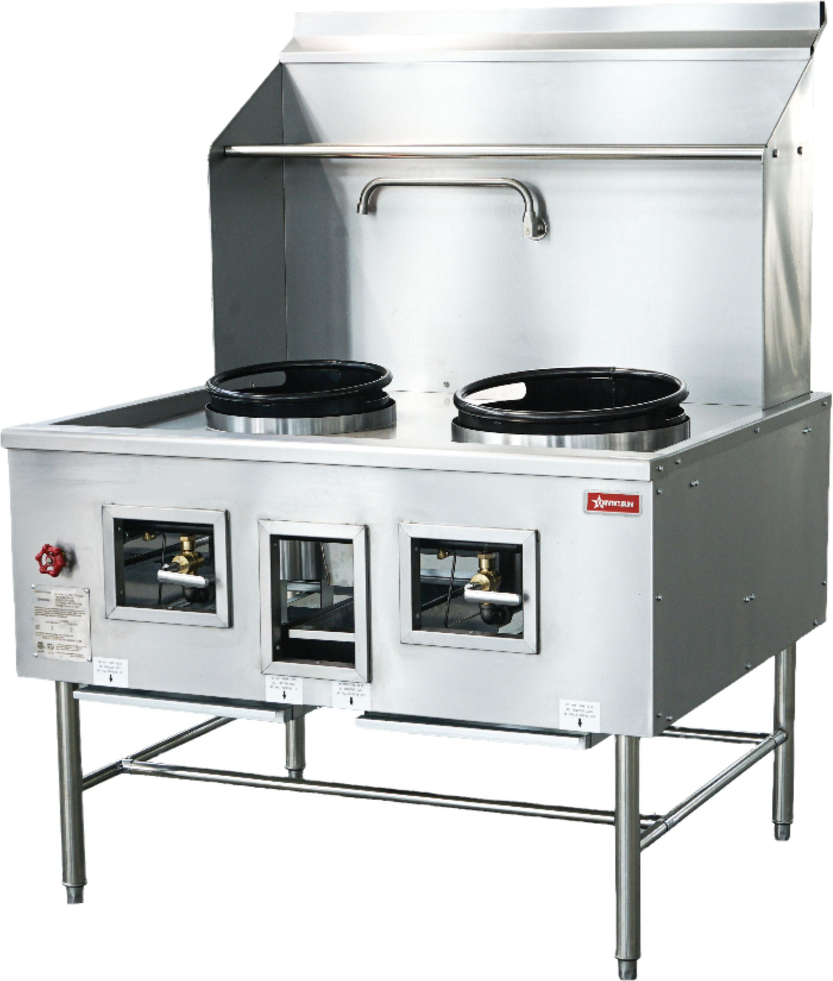 Omcan - Two Chamber Natural Gas Wok Range with 13″ & 16″ Rings - 48413