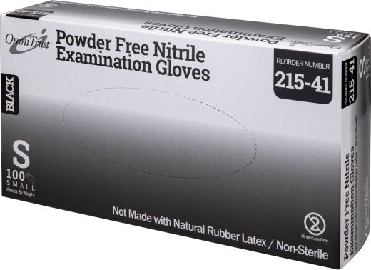 Omni International - OmniTrust #215 Small Black Nitrile Powder Free Examination Glove, 10x100/Box - 215-41