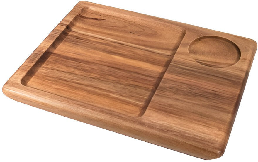 On The Table - 10" x 8" Brown Acacia Wood Medium Plate With Recess Hole, Pack of 12 - 116