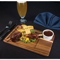 On The Table - 12" x 8" Brown Acacia Wood Medium Plate With Ramekin Hole, Pack of 12 - 128