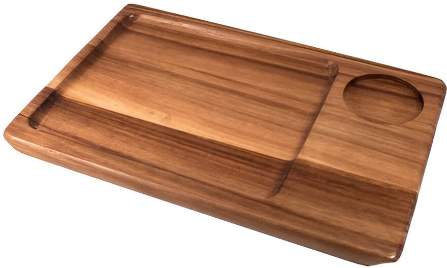 On The Table - 12" x 8" Brown Acacia Wood Medium Plate With Ramekin Hole, Pack of 12 - 128