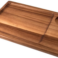 On The Table - 12" x 8" Brown Acacia Wood Medium Plate With Ramekin Hole, Pack of 12 - 128