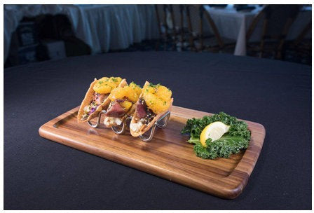 On The Table - 14" x 7" Brown Acacia Wood Long Plate, Pack of 12 - 105