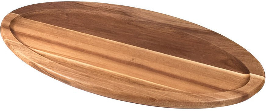 On The Table - 15.5" x 7.5" Brown Acacia Wood Oval Long Plate, Pack of 12 - 118-O
