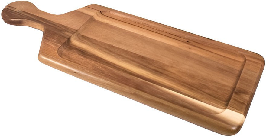 On The Table - 17" x 6.5" Brown Acacia Wood Standard Paddle Board With Trough, Pack of 12 - 101-T