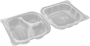 PCMPAK - 8" x 8" Microwaveable 3 Compartment Hinged Lid Container, 180/Cs - SL-83