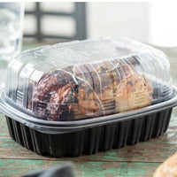 Pactiv Evergreen - 10" x 7" x 4.5" Large/Medium Roaster Hot/Cold Display, Takeout Container, Black Base with Clear Dome, Pack of 100- YCNC600800DZE
