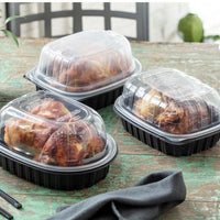 Pactiv Evergreen - 10" x 7" x 4.5" Large/Medium Roaster Hot/Cold Display, Takeout Container, Black Base with Clear Dome, Pack of 100- YCNC600800DZE