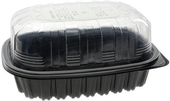 Pactiv Evergreen - 10" x 7" x 4.5" Large/Medium Roaster Hot/Cold Display, Takeout Container, Black Base with Clear Dome, Pack of 100- YCNC600800DZE