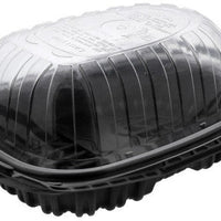 Pactiv Evergreen - 10" x 7.5" x 4" Medium Roaster Hot/Cold Display, Takeout Container, Smart Vents, Black Base with Clear Dome, Pack of 110 - YCNC600700DZ