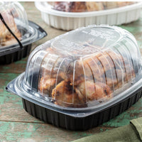 Pactiv Evergreen - 10" x 7.5" x 4" Medium Roaster Hot/Cold Display, Takeout Container, Smart Vents, Black Base with Clear Dome, Pack of 110 - YCNC600700DZ