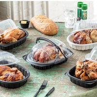 Pactiv Evergreen - 10" x 7.5" x 4" Medium Roaster Hot/Cold Display, Takeout Container, Smart Vents, Black Base with Clear Dome, Pack of 110 - YCNC600700DZ