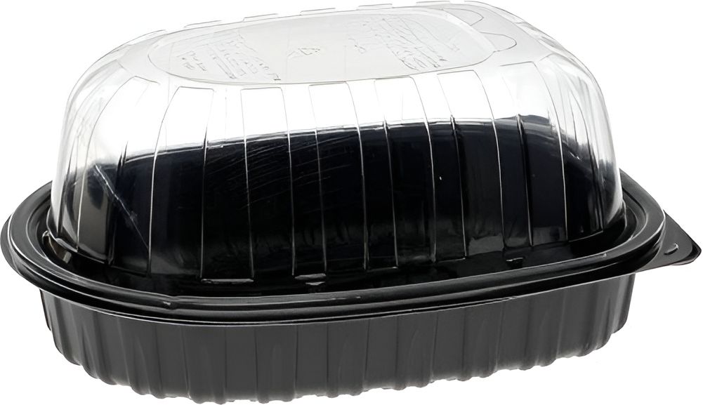 Pactiv Evergreen - 10" x 7.5" x 4" Medium Roaster Hot/Cold Display, Takeout Container, Smart Vents, Black Base with Clear Dome, Pack of 110 - YCNC600700DZ